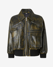 Carica l'immagine nel visualizzatore di Gallery, Workwear Rub-Off Leather Bomber | Unisex Coats & Jackets Black | GCDS®