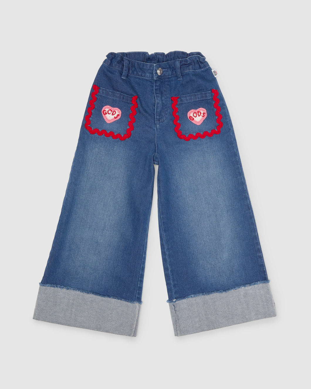 Gcds heart denim trousers: Girl Trousers Light Blue | GCDS