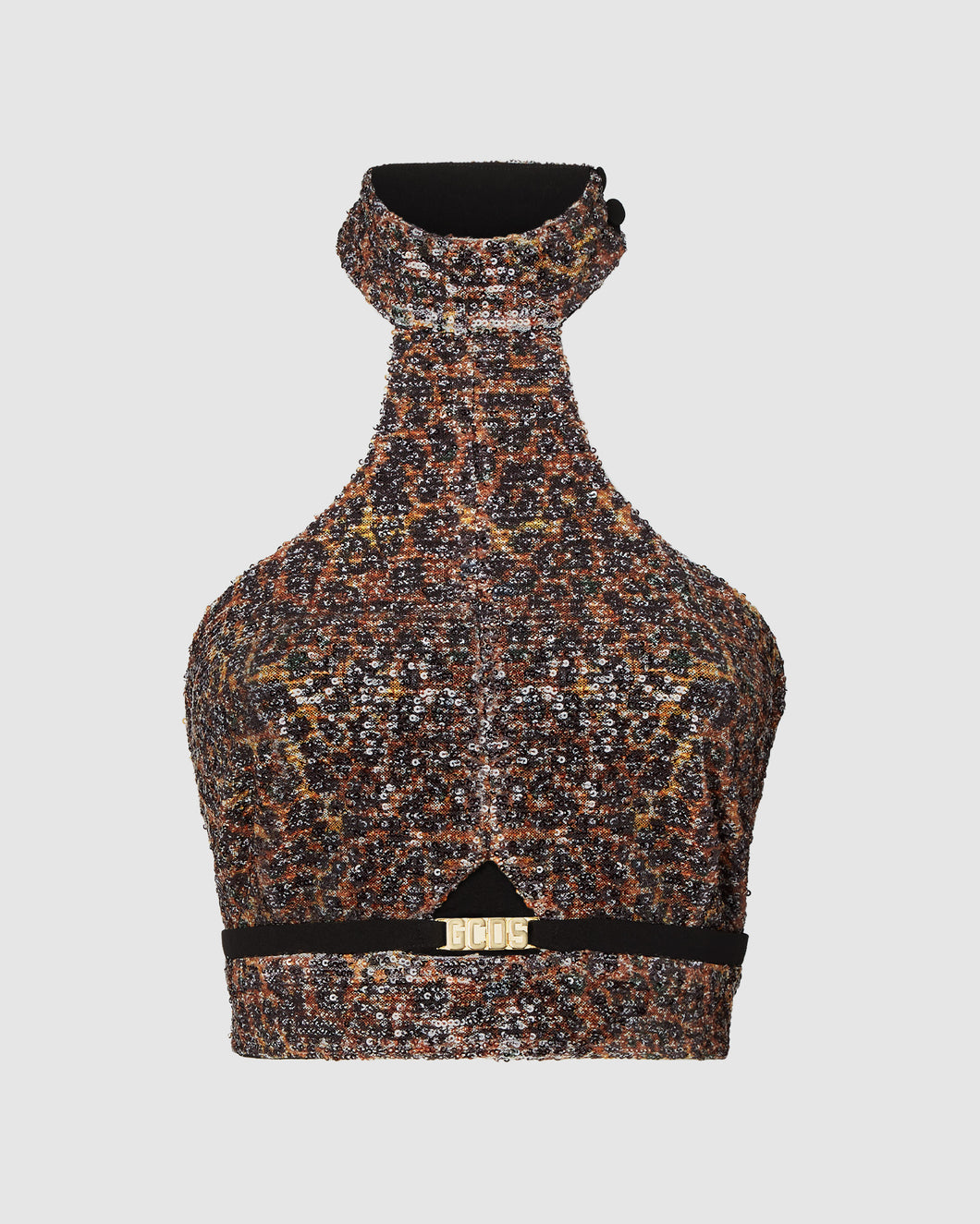 Leopard sequin neck top: Women Tops Multicolor | GCDS
