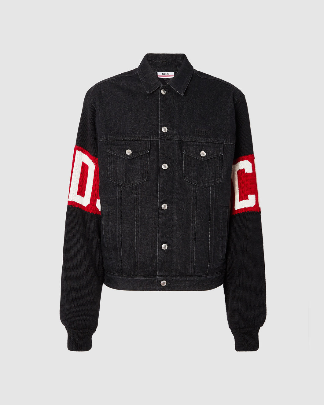 Knitted sleeves denim jacket: Men Outerwear Black | GCDS