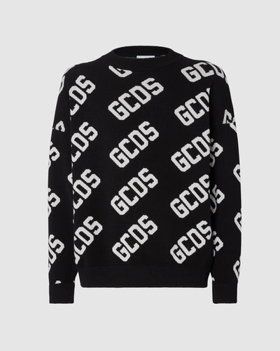 Gcds monogram jacquard sweater: Unisex Knitwear Black | GCDS