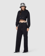 Load image into Gallery viewer, Embroidered Gcds logo cropped hoodie: Women Hoodies Black | GCDS
