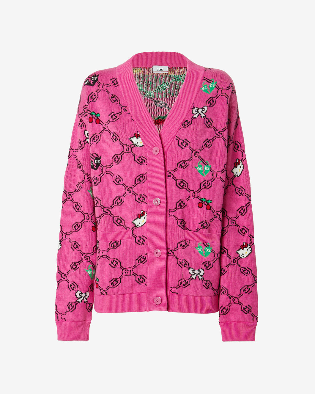 Hello Kitty Jacquard Cardigan : Women Knitwear Fuchsia | GCDS