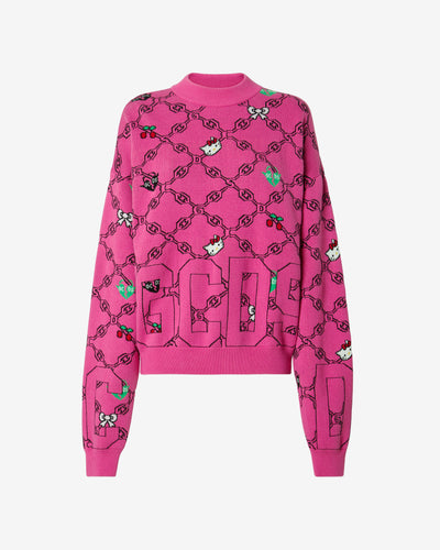 Hello Kitty Jacquard Sweater : Women Knitwear Fuchsia | GCDS