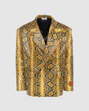 Load image into Gallery viewer, Double-breasted snake faux leather blazer: Men Outerwear Yellow | GCDS
