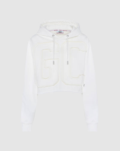 Embroidered GCDS logo crop hoodie: Women Hoodies Dark White | GCDS