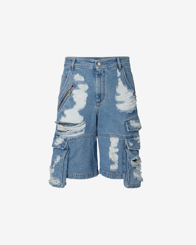 Ripped Ultracargo Denim Bermuda : Men Trousers New Light Blue | GCDS Spring/Summer 2023