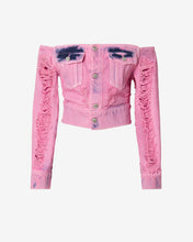 Load image into Gallery viewer, Denim Frayed Jacket : Women Outerwear Pink | GCDS Spring/Summer 2023
