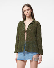 Load image into Gallery viewer, Gcds Monogram Macramé Shirt : Women Knitwear Military Green | GCDS Spring/Summer 2023
