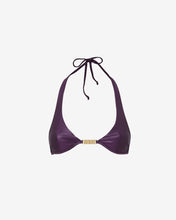 Carica l&#39;immagine nel visualizzatore di Gallery, Metallic Logo Clip Bikini Bra : Women Swimwear Violet | GCDS Spring/Summer 2023
